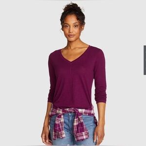 EDDIE BAUER Women’s V-Neck Long Sleeve Shirt, Size L, EUC